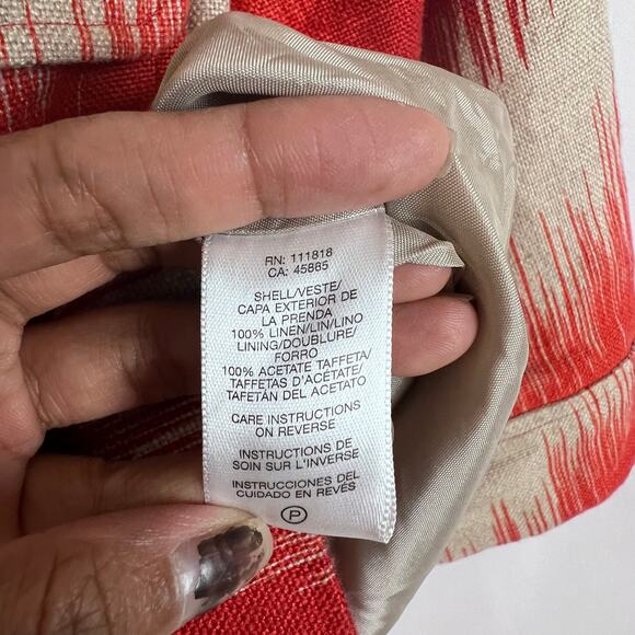 Michael Kors Women's Cropped Jacket Size Small 100% Linen Orange/Tan Blazer - Picture 7 of 8